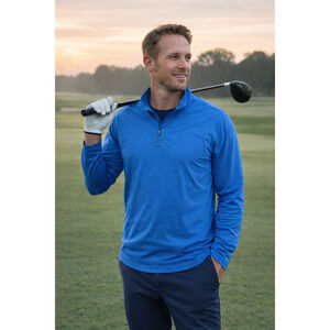 G/FORE mens Medium Golf Pullover Quarter Zip Blue Performance Long Sleeve Shirt